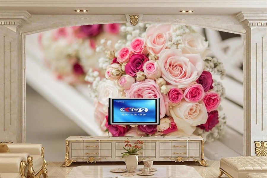 Настенные обои на заказ с розами букеты цветы для ресторана гостиной дивана