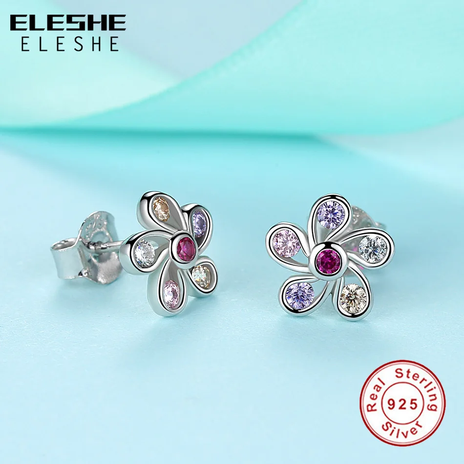 ELESHE кристалл цветок серьги из серебра 925 для женщин Многоцветный цветок серебряные серьги Bijoux Ювелирные изделия Brincos Mujer подарок