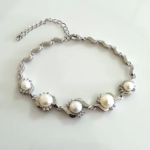 JDZ-0027 Fashion jewelry women wedding bracelet with pearl and cz setting rhodium plated | Украшения и аксессуары