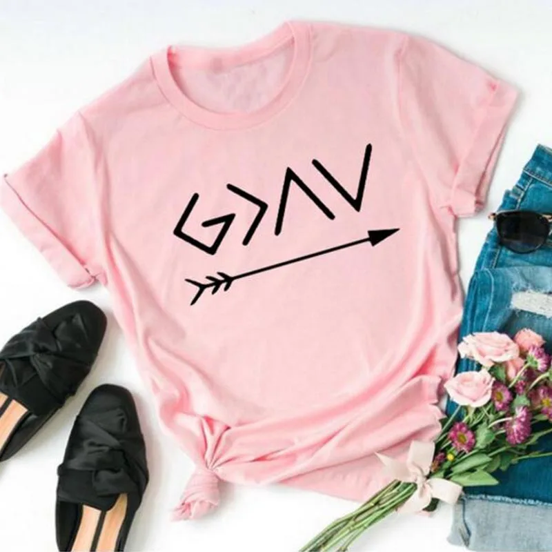 Pink - black txt Футболка в стиле Харадзюку с надписью «God Is Greater Than The High low», летняя футболка с надписью «Christian Faith», хлопковая Повседневная футболка для крещения - Цвет: Pink - black txt