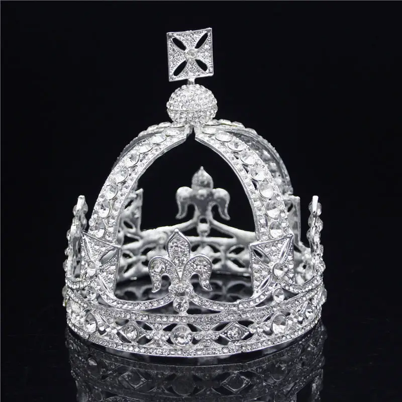 Silver White Королевские королевские диадемы Короны короны мужские круглые диадемы свадебные диадемы и Короны головной убор Выпускные свадебные украшения для волос вечерние мужские Орны - Окраска металла: Silver White