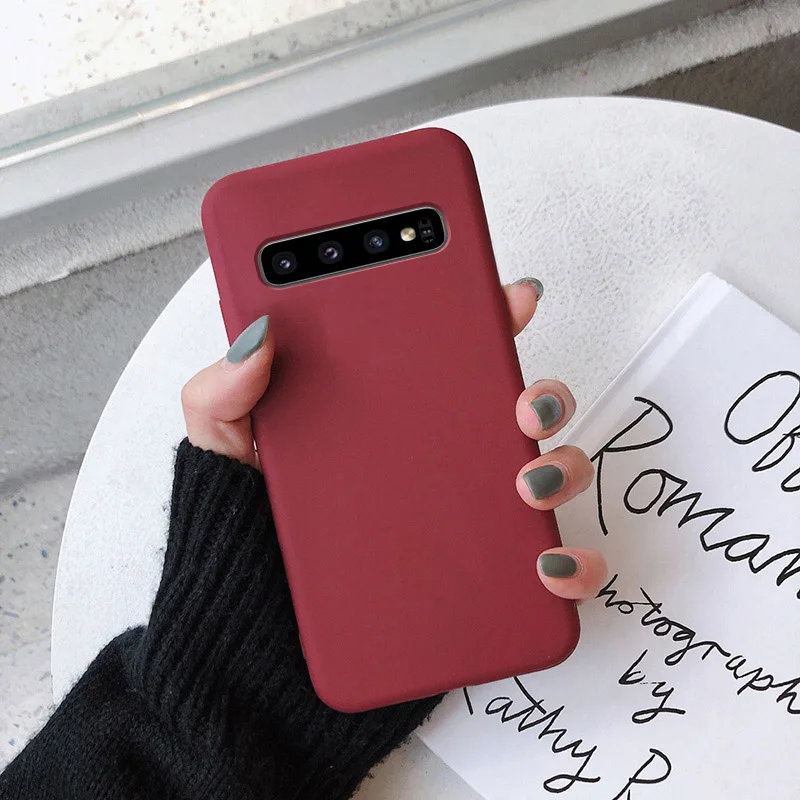 Wine red Чехол для samsung galaxy s10 s9 s8 plus a50 a51 a71 note 8 9 10 s10e s11 lite s7 edge, чехол funda caps etui, тонкий мягкий чехол для телефона - Цвет: Wine red