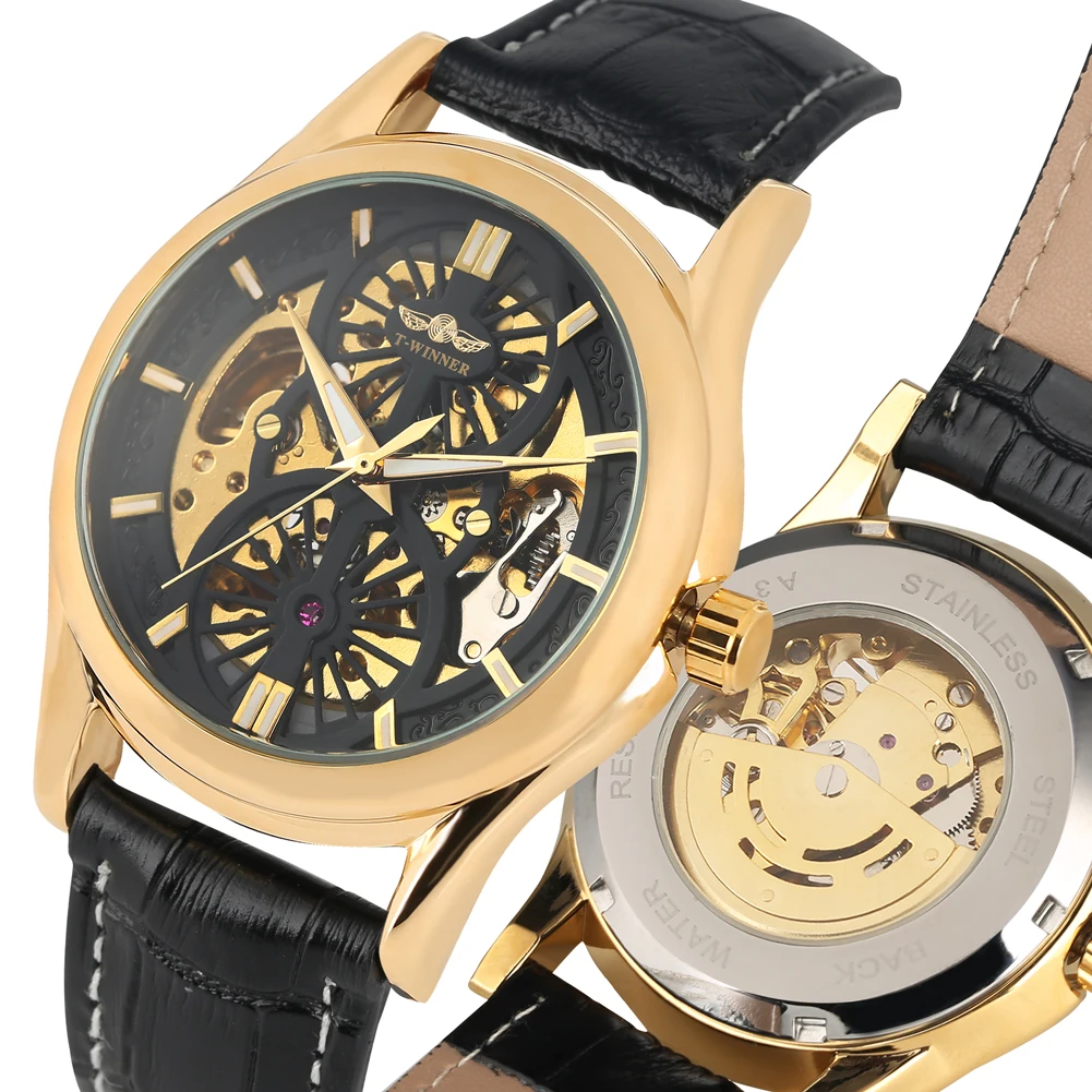 

Hollow-out Automatic-self-winding Mechanical Watch Leather Strap Skeleton Mechanical Business Clock Male Gift Relogios Masculino