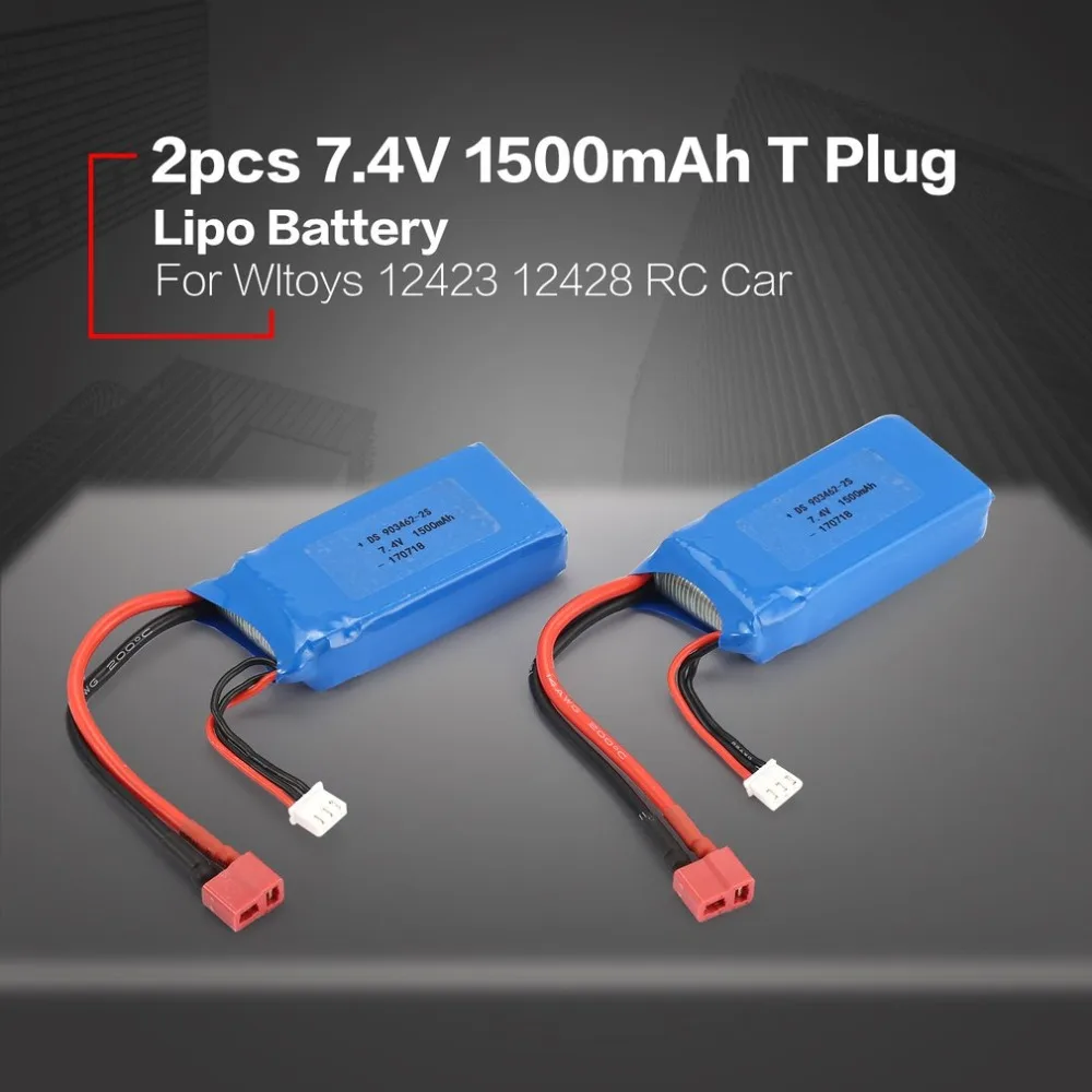 2 шт. 7 4 В 1500 мАч 25C S Lipo Батарея T штекер Перезаряжаемые для Wltoys 12423 12428 RC автомобилей