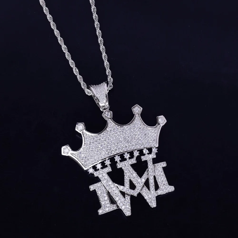 Корона с MW ожерелья и кулоны с теннисной цепочкой Золото Серебро Цвет Bling кубический циркон мужские хип хоп ювелирные изделия