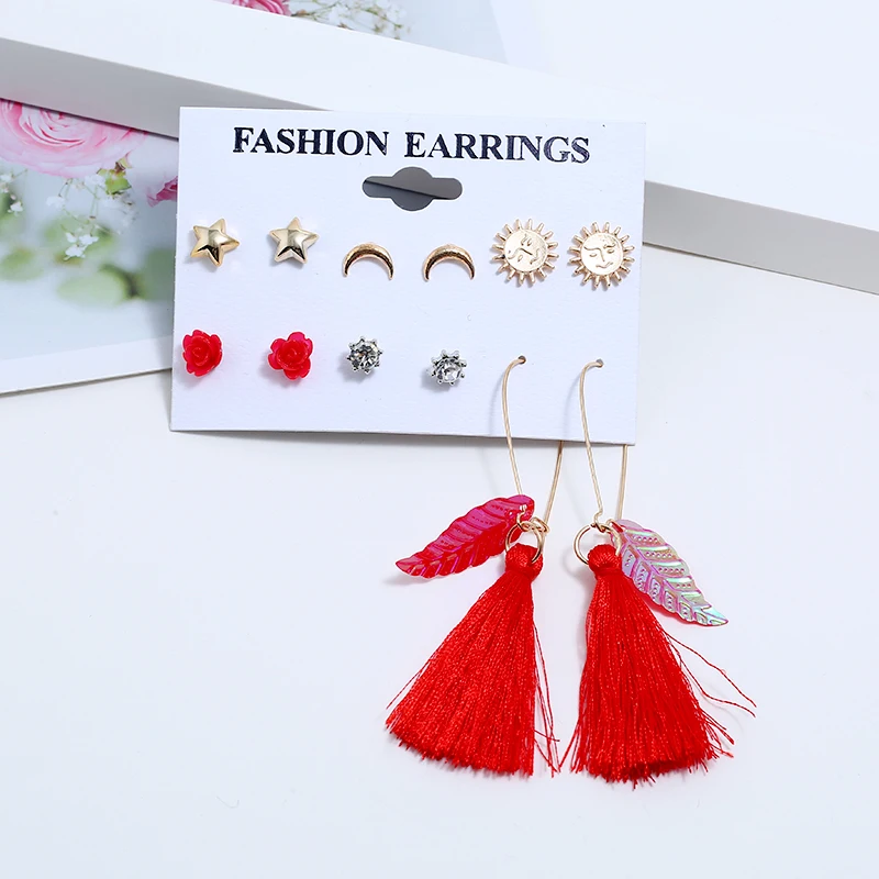 L & H 6 пар модные элегантные серьги красные длинные с кисточками для девочек