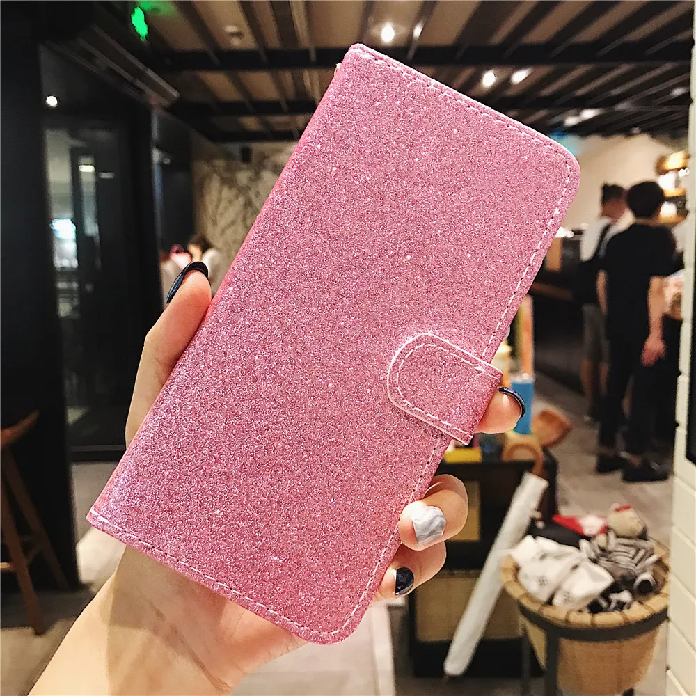 Роскошный кожаный чехол с блестками для телефона iPhone 6 6s Plus 7 8 X 10 розовый откидной