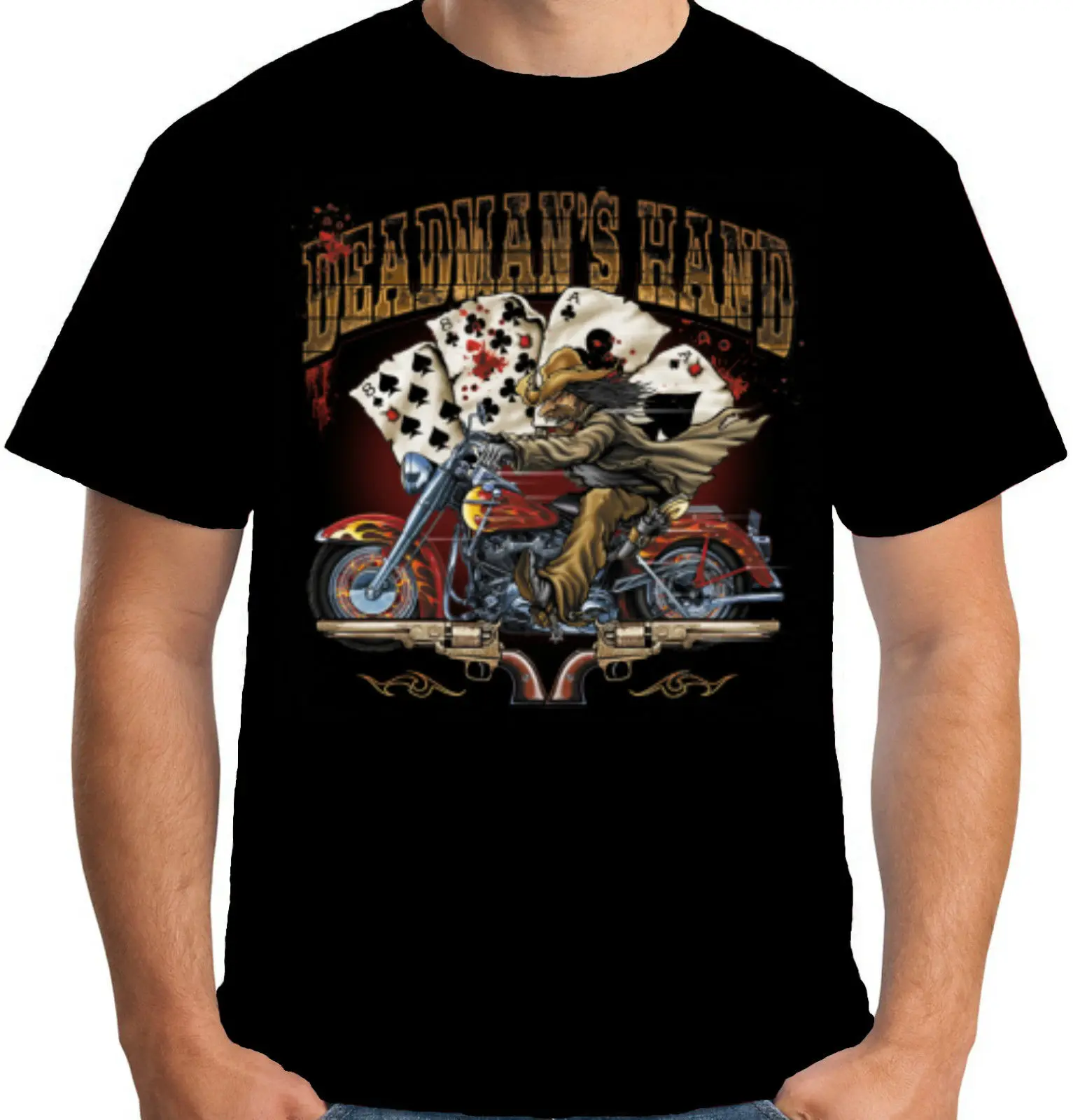 

2019 Hot Sale Summer Mens Deadmans Hand T Shirt Cowboy Poker Biker Outlaw W14416 100% Cotton for Man Shirts