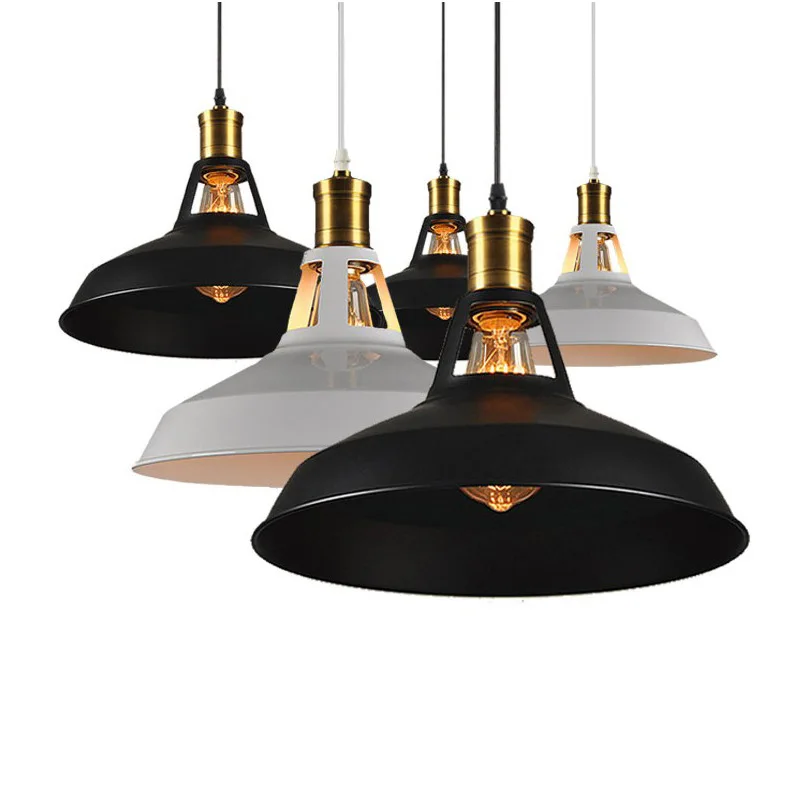 

Vintage Black/White Industrial Wind E27 Pendant Light Nordic Iron Lampshade Hanging Lamp For Apartment Countryside Hotel Bar