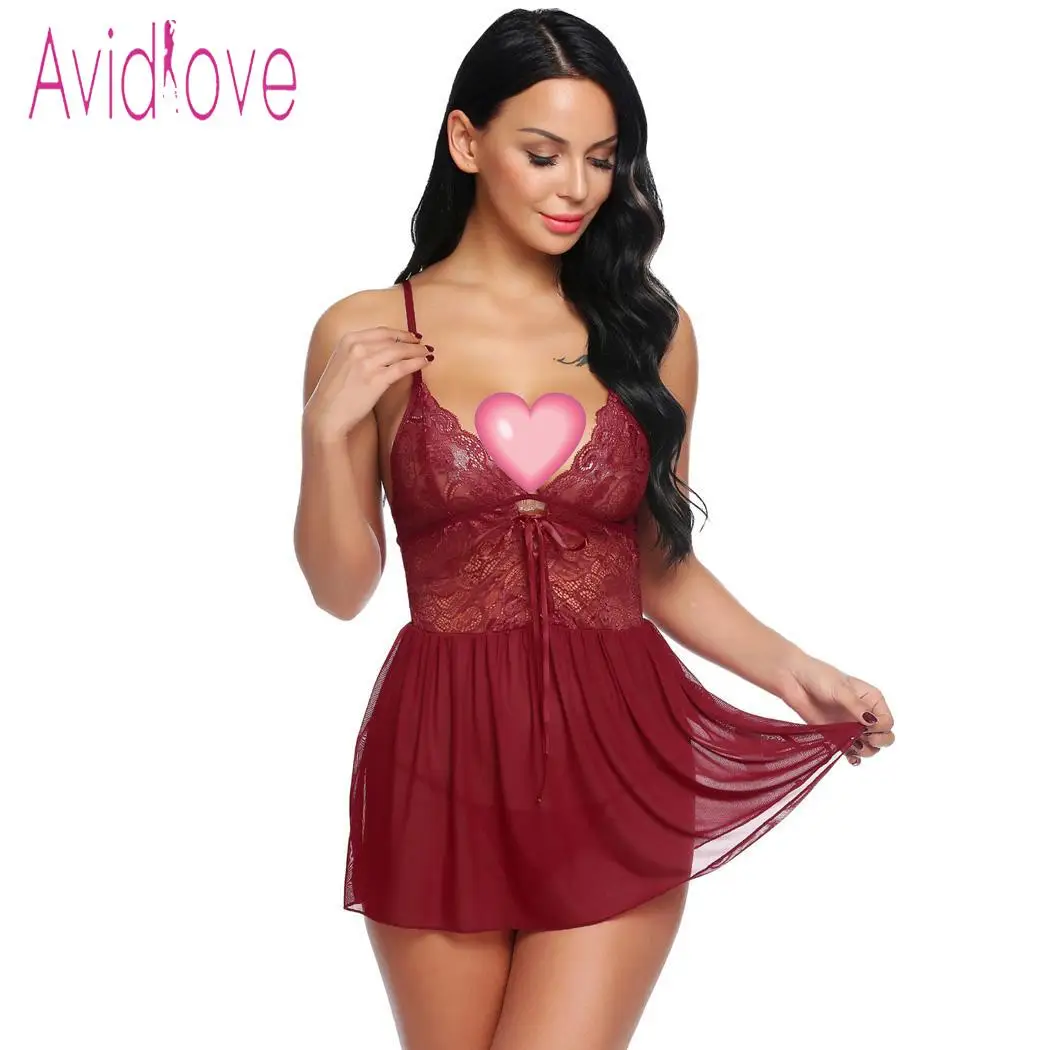wine red Avidlove, женские костюмы, сексуальное женское белье, прозрачное, эротическое нижнее белье, набор, прозрачная комбинация с стрингами - Цвет: wine red