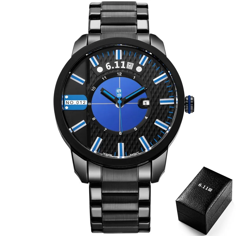BLACK BLUE 6,11 мужские s новые модные часы на солнечных батареях полностью стальные часы армейские военные уличные кварцевые наручные часы мужские спортивные часы № 012 - Цвет: BLACK BLUE