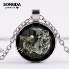 SONGDA старинное мужское ожерелье Инь Ян Тай Чи, голубой дракон и белый тигр руны, тотемное стекло, кабошон, ожерелье, s подвески, панковская цепь