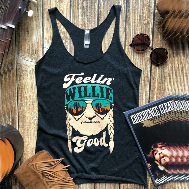 

feelin willie good tank top tops womens festival summer plus size woman clothes drink tanks cowboys print