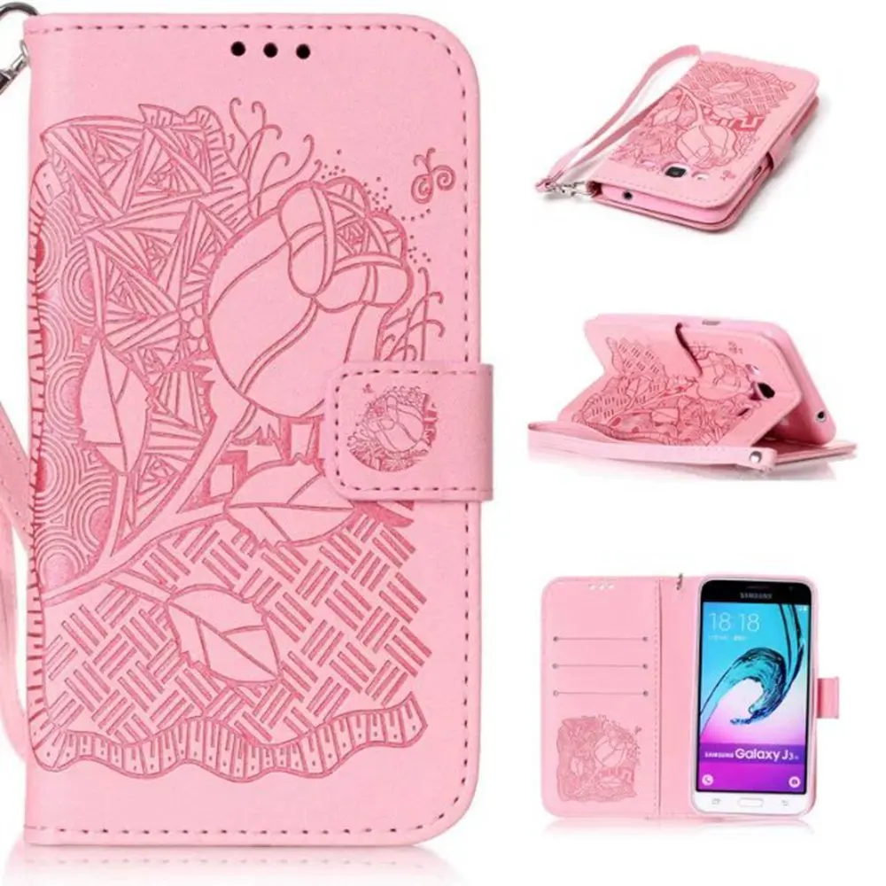 Для Samsung Galaxy J3 J310 Case Роскошный Цветочный Печати Кожа флип Стенд Бумажник Обложка
