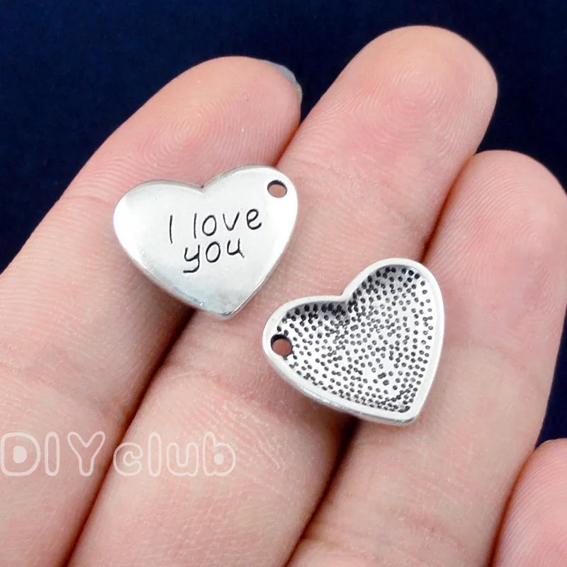 

60pcs-Antique Silver I Love You Heart Charms Pendant 17x15mm