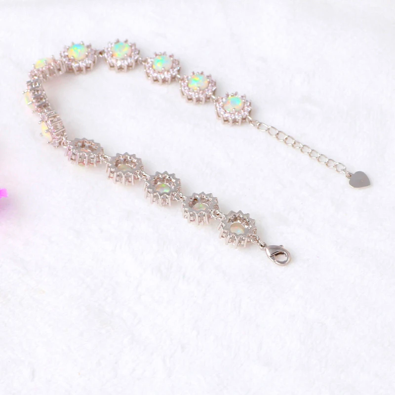 Оптовая цена CZ Шарм Браслеты Белый огненный опал Серебро штампованные красивые