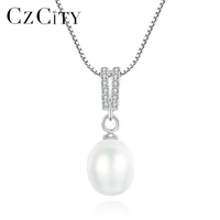 czcity real 925 sterling silver natural pearl pendant necklace for women simple chain link christmas collana jewelry bijoux gift