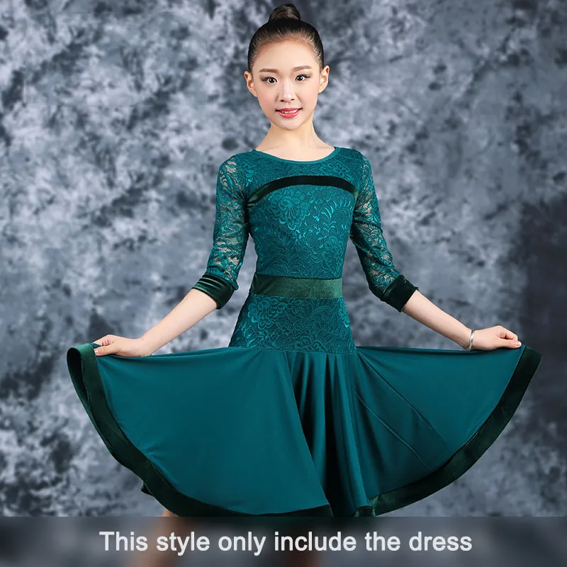 Костюм для латинских танцев Кружевные платья с длинными рукавами девочек