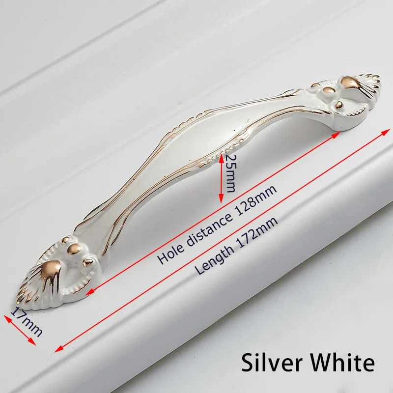 Silver 128mm KAK 5 шт. янтарные дверные ручки из алюминиевого сплава 96 мм 128 мм ручки для ящиков Ручки для шкафа пасторальная Мебельная ручка - Цвет: Silver 128mm