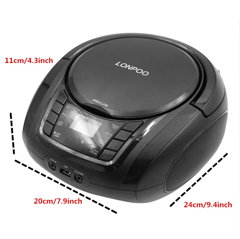 Bluetooth CD плеер LONPOO портативный проигрыватель USB стерео сабвуфер динамик FM радио AUX