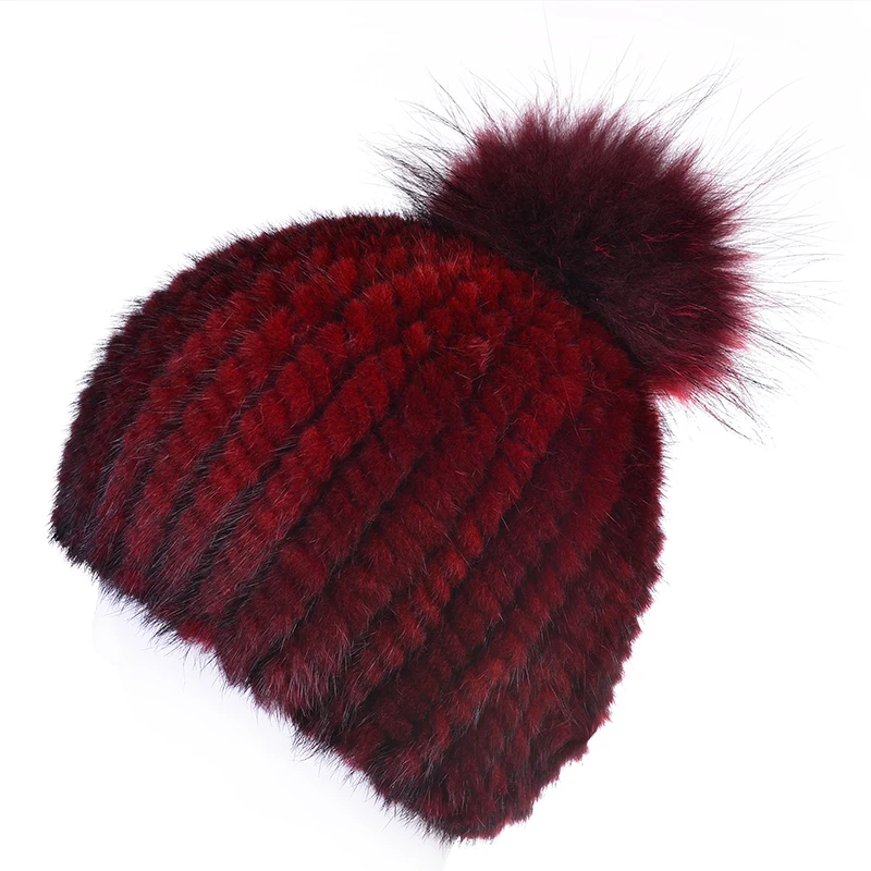 Вязаные шапки из меха норки для женщин шапка натурального с помпоном лисьего