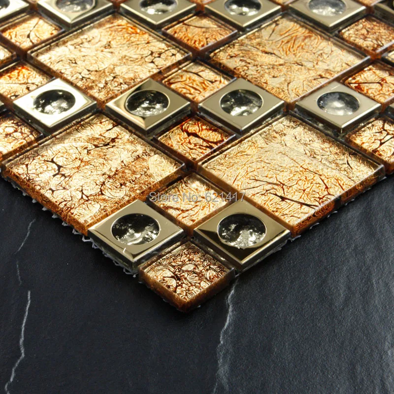 Оранжевая Гальваническая Золотая мозаичная плитка HMGM1100 backsplash кухонная