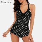 Charmo Женский комплект из двух предметов, танкини, купальники с цветными блоками, боковые завязки, купальник в горошек, купальники с мягкими ремешками, купальный костюм