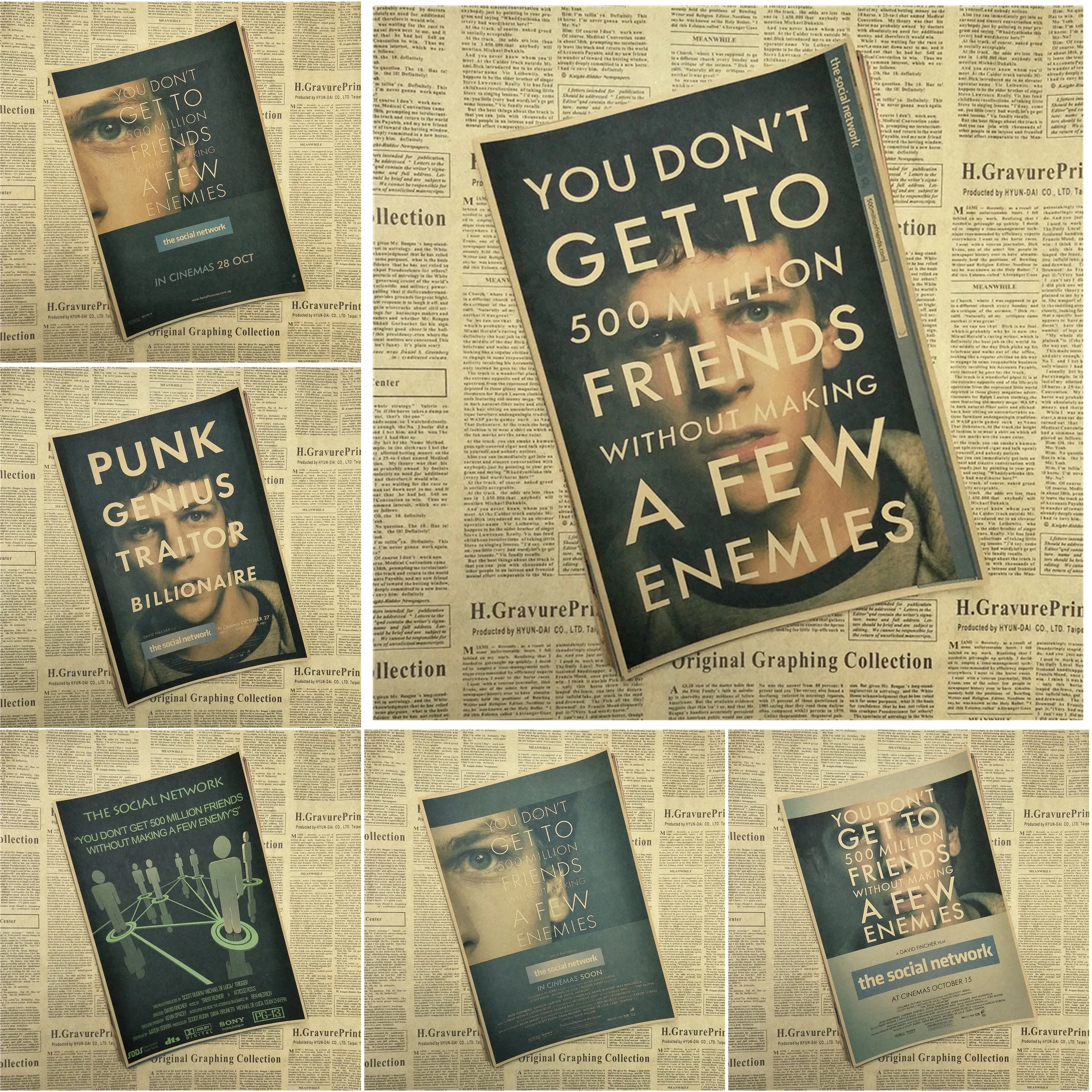 Постер из классического фильма Социальная сеть крафт бумага плакат для бара кафе