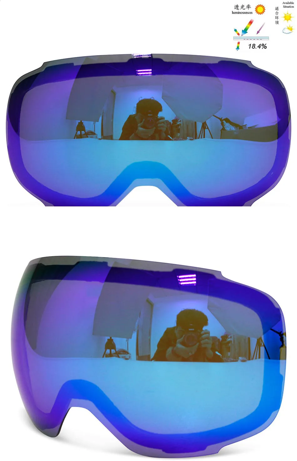 COPOZZ 2181 магнитные Сменные линзы для лыжных очков противотуманные UV400 сферические лыжные очки для сноуборда(только линзы