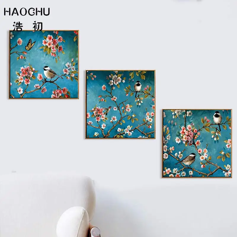 Китайская Картина HAOCHU с изображением цветов и птиц настенный плакат настенная