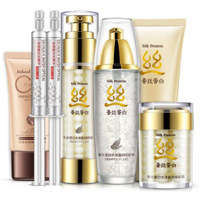 Silk Protein Face Care Skin Makeup Set,Fashion Cosmetics Kit,Moist Concealer BB Cream,Aqua Repair Cream,Liquid Fundation Cream
