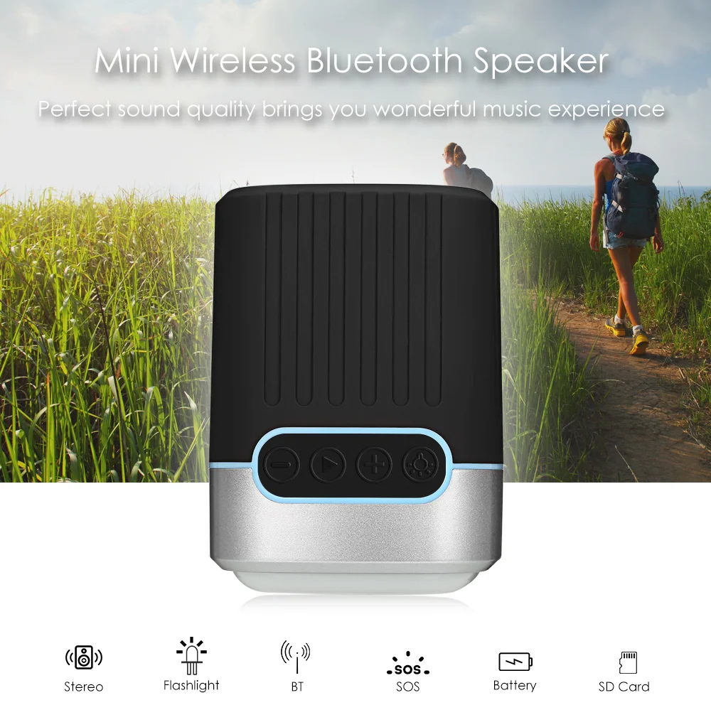 BoxiangP1 Bluetooth Speaker with Radio FM TF card Micro SD LED light torch Waterproof Promotional Outdoor Wireless MP3 for Phone |