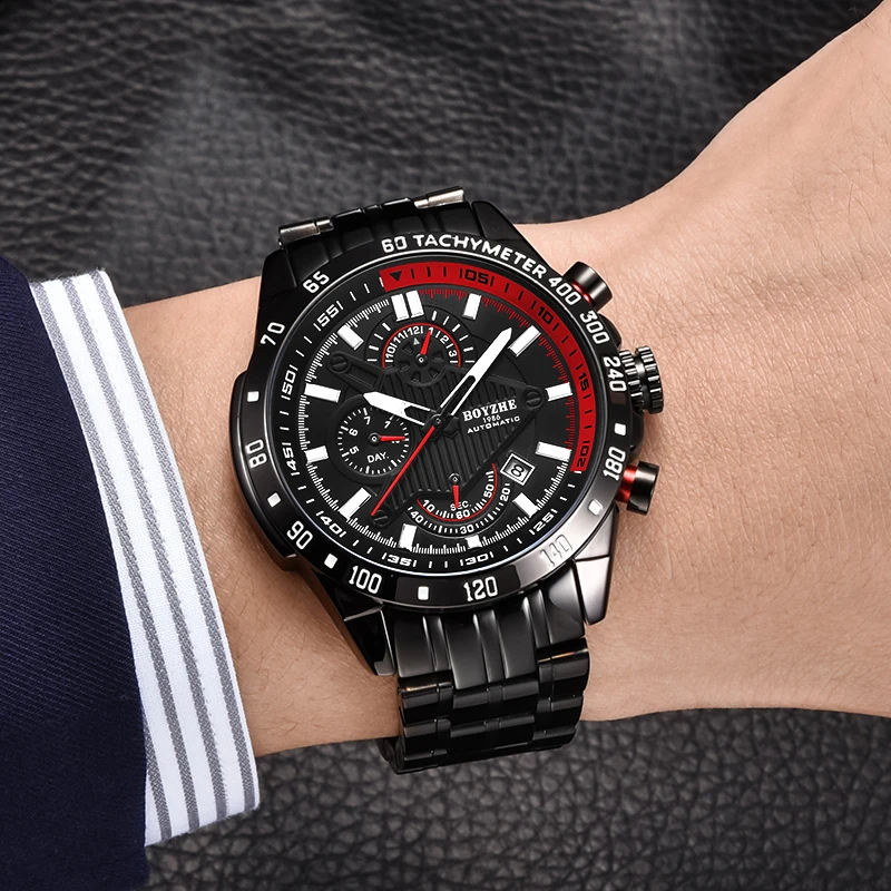 

BOYZHE Mens Watches Top Brand Luxury WristWatch Chronograph Automatic Mechanical Sport Self-Wind Watch Relogio Masculino 2019