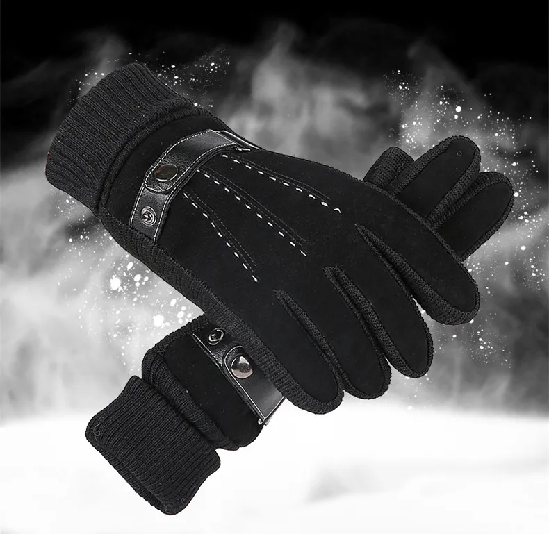 

Free shipping 2 pairs buckle and threaded style genuine leather driving gloves warm for winter and comfortable with full lining