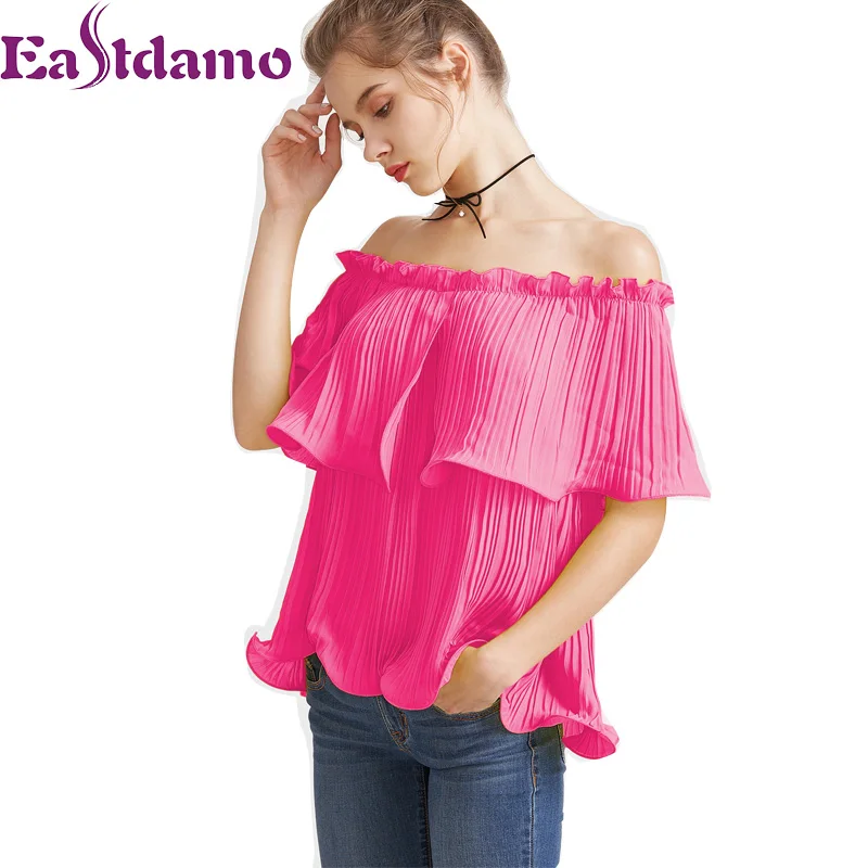 Eastdamo Off Shoulder Ruffle Шифоновая блузка рубашка Новые летние пляжные Для женщин Топы