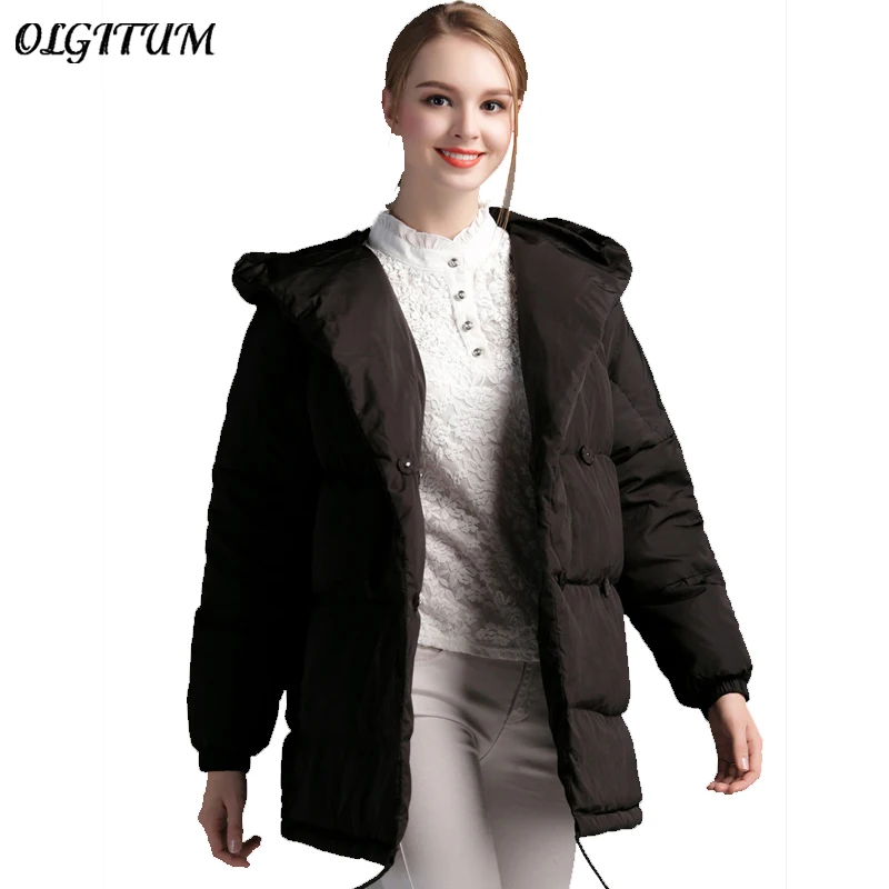 OLGITUM/зимние женские свободные модные пуховые парки куртка с капюшоном Верхняя