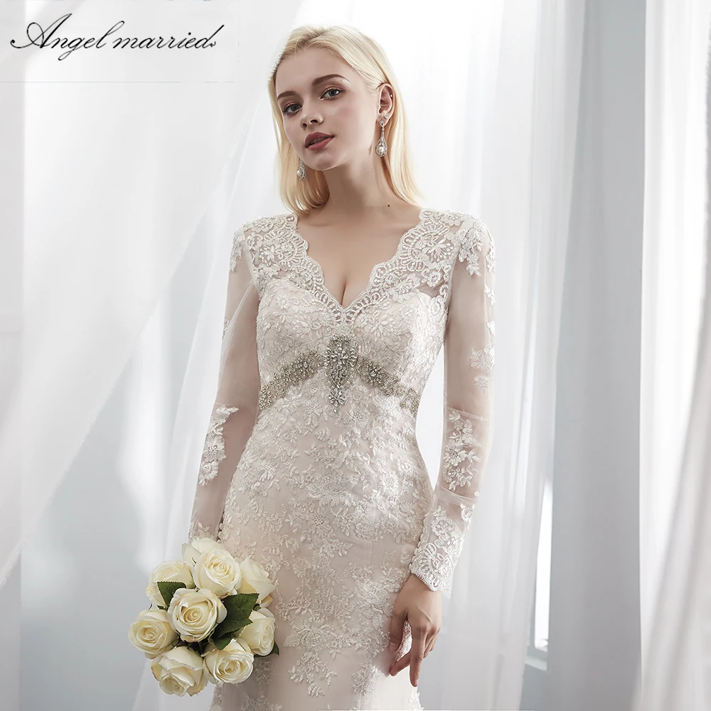 Женское свадебное платье с v образным вырезом Angel кружевное русалка 2018|Свадебные