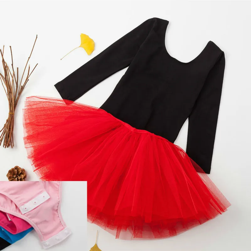 Black and Red Детская Одежда для танцев, детские костюмы танцевальная пачка юбка с длинными рукавами из спандекса, для гимнастики трико для Балетное платье для девочек Костюмы - Цвет: Black and Red