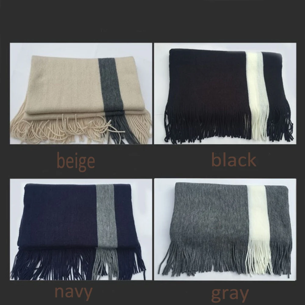 

Fashion 2018 New Hot Men Scarves Winter Wool Scarf Striped 200Cm Long Scarves Wrap Knit Shawl Beige Striped Tassels Scarves