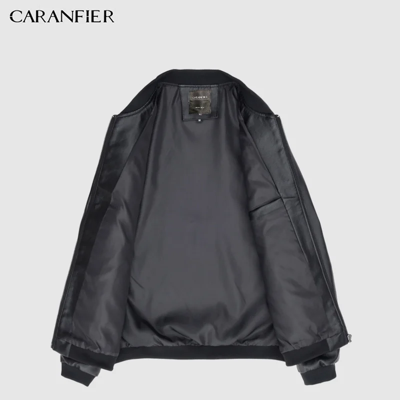 Мужские кожаные куртки CARANFIER мотоциклетные с воротником стойкой и карманами на