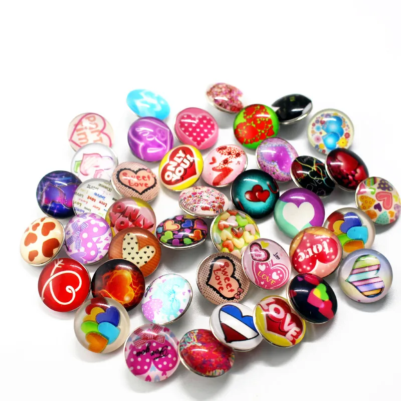 

New Style 50pcs/lot Colourful Heart Snap Buttons Glass Snap Charms Fit 18mm DIY Ginger Snap Bracelet Replaceable Buttons Jewelry