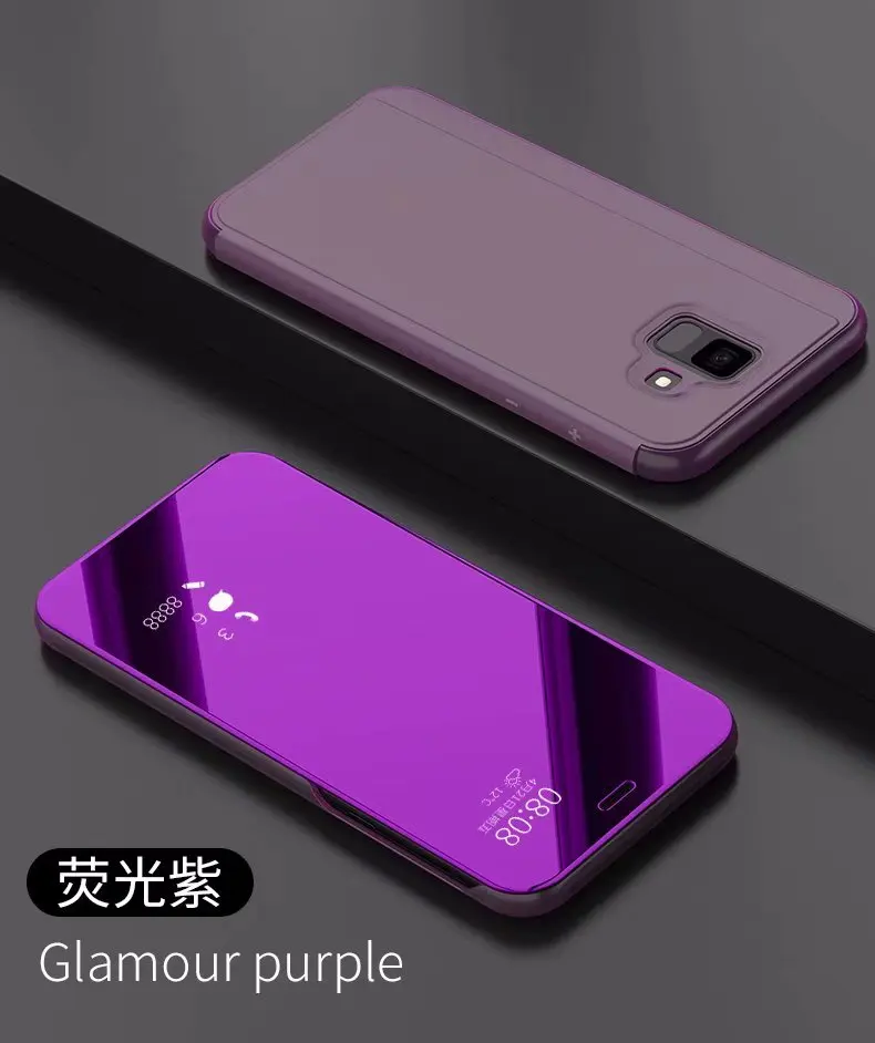 Fluorescent purple Зеркало заднего вида Смарт флип чехол для samsung Galaxy A6 A7 A8 A9 J4 J6 S8 S9 плюс J8 A600 J2 Core A5 J3 J5 J7 Neo S7 край - Цвет: Fluorescent purple