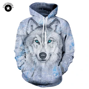 Свитшот мужской и женский с капюшоном, худи с длинным рукавом, брендовый Повседневный Спортивный костюм с 3d рисунком волка, Осень-зима
