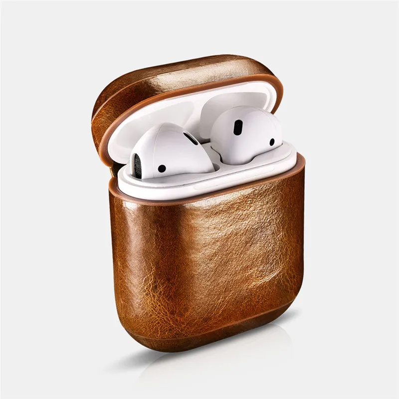 Чехол из натуральной кожи ICARER Oil Wax для Apple AirPods ретро кожаный защитный чехол |
