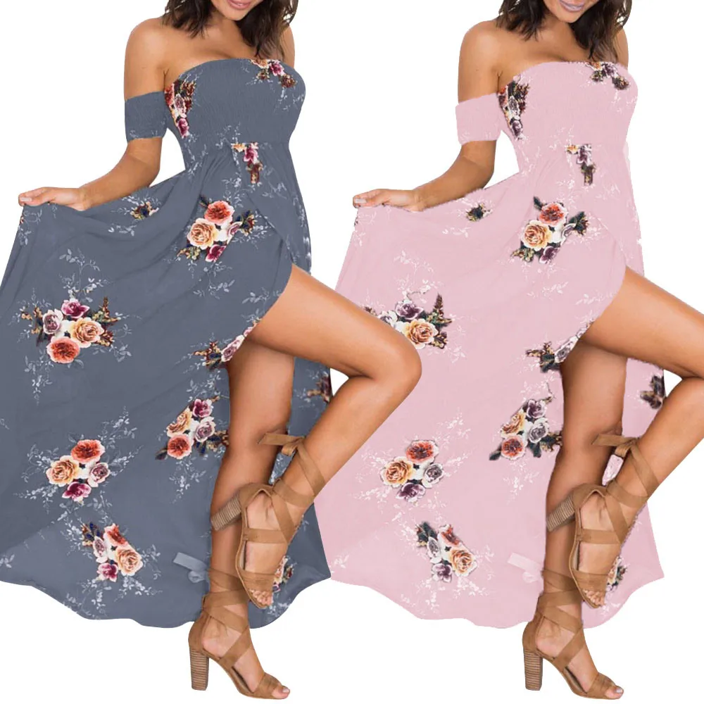 Горячие Для женщин платье моды большой Размеры Boho с открытыми плечами цветочным