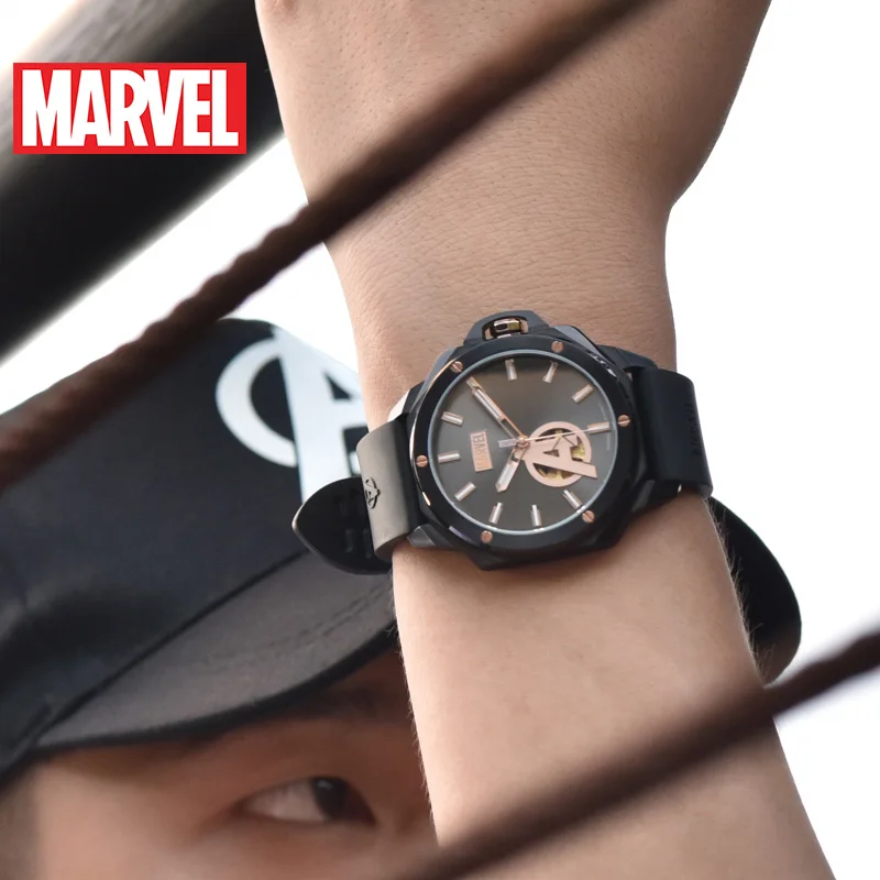 Официальные автоматические механические часы от disney Marve the avengers с кожаным ремешком из нержавеющей стали, ограниченная m-6002