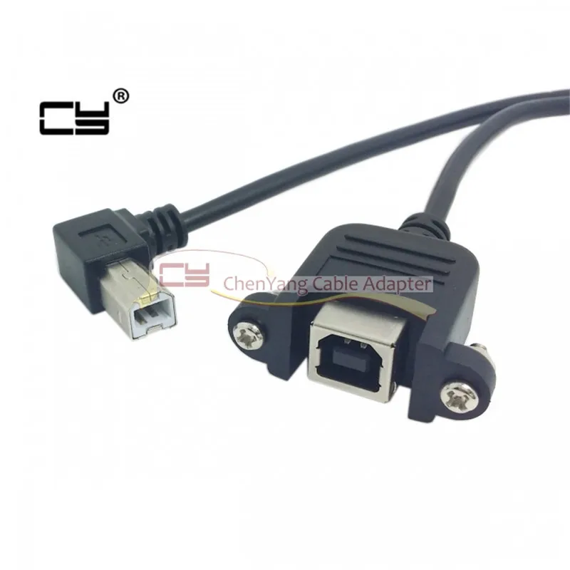 

90 Degree Right Angled USB B Type Male to Female extension with screws for Panel Mount 50cm 70cm 100cm cable