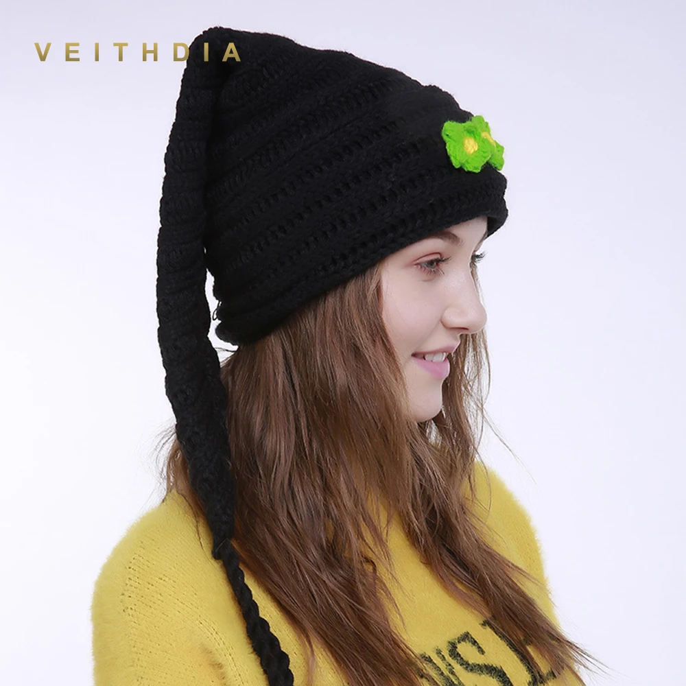 Осенне зимняя вязаная шапка VEITHDIA ручной работы с рождественской ведьмой женские