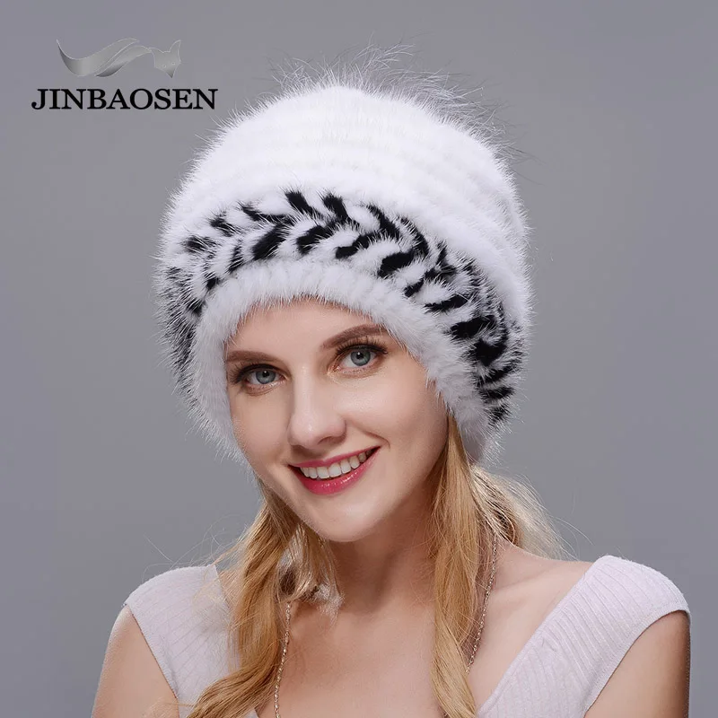 Женская шапка из натурального меха норки JINBAOSEN брендовая теплая вязаная с лисьим