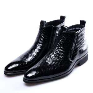 Мужские Зимние ботильоны из натуральной кожи, черные мотоциклетные ботинки, под змеиную кожу